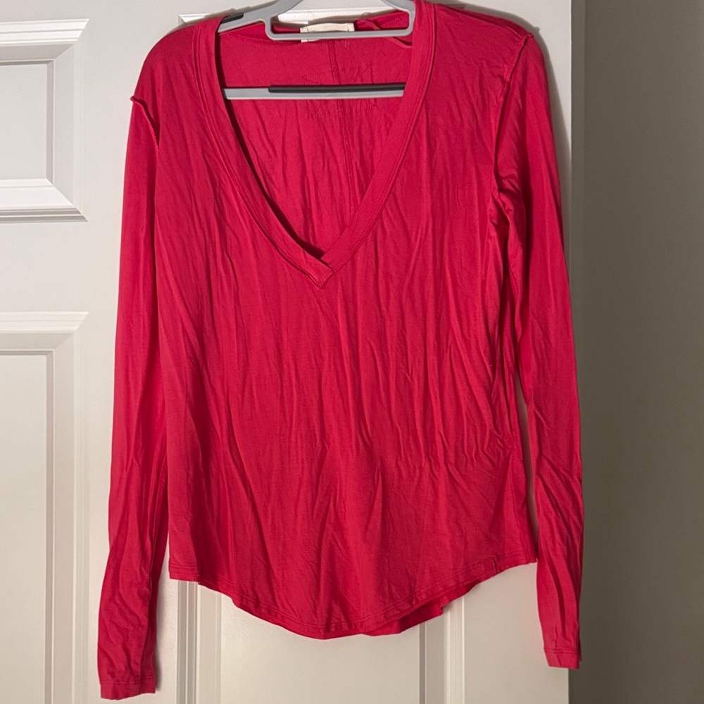 Free People Deep V-Neck Long Sleeve Top  NEW